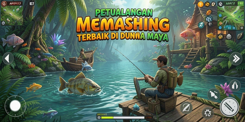Screenshot dari gameplay API77 yang menampilkan aksi memancing yang seru.