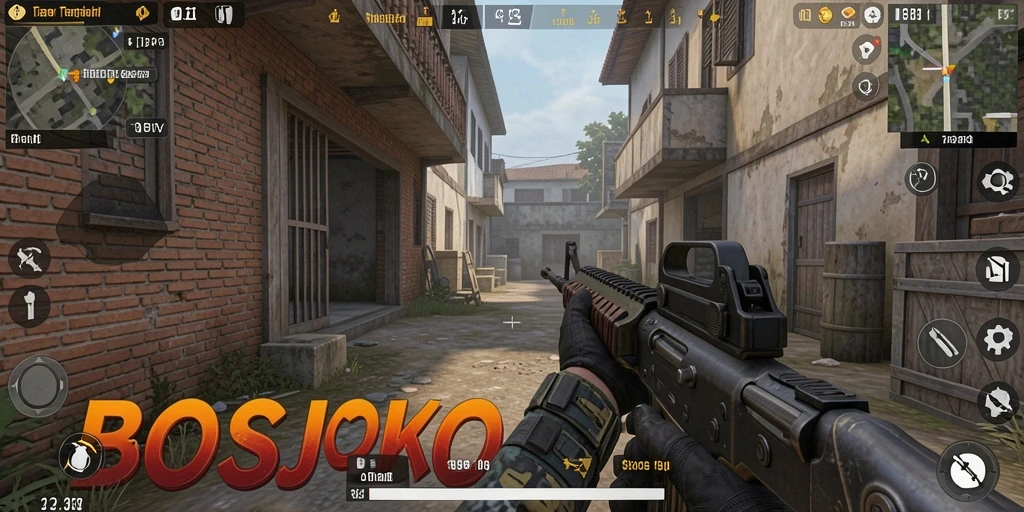 Gameplay intens BOSJOKO dengan aksi tembak-menembak yang seru.