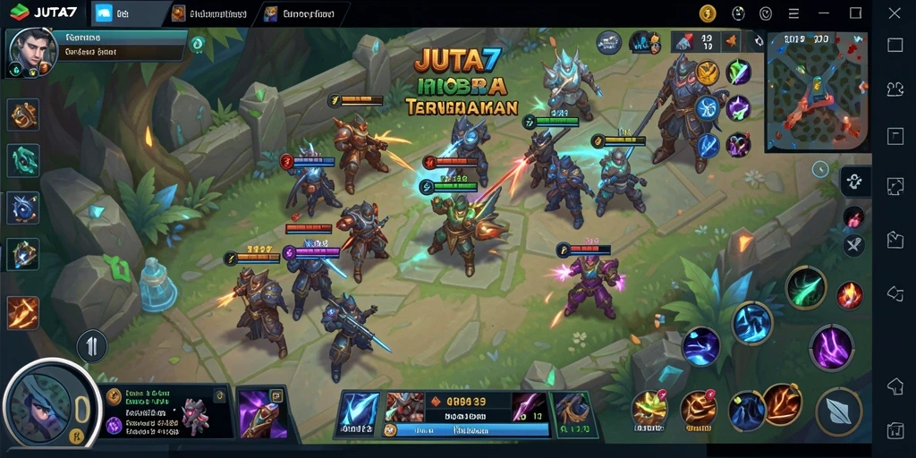 Gambaran gameplay seru dalam pertarungan MOBA JUTA7.