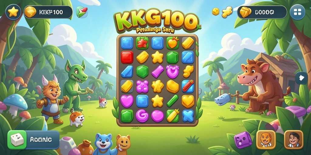 Screenshot KPK100 menunjukkan gameplay seru mencocokkan item Match-3.