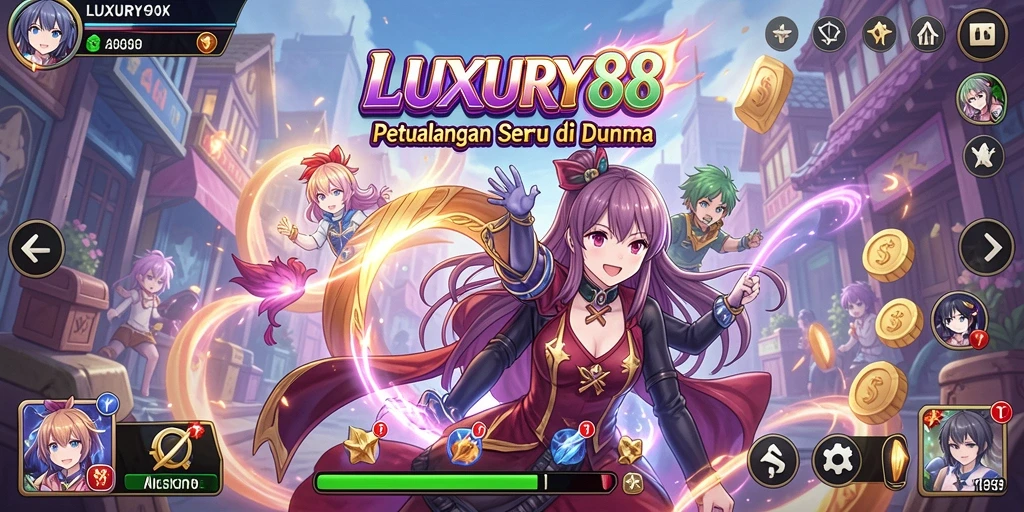Tangkapan layar utama LUXURY88 menampilkan karakter anime dalam aksi.