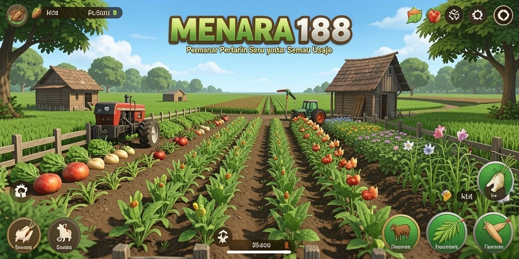 Tampilan gameplay MENARA188 yang menunjukkan aktivitas bertani yang seru.