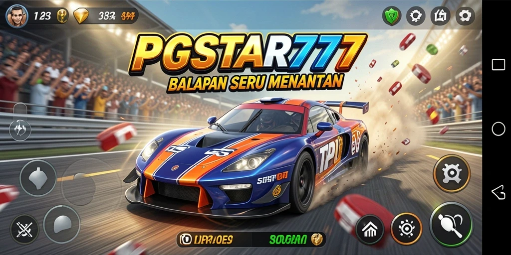 Tampilan gameplay PGSTAR777 dengan balapan seru di trek yang menantang.