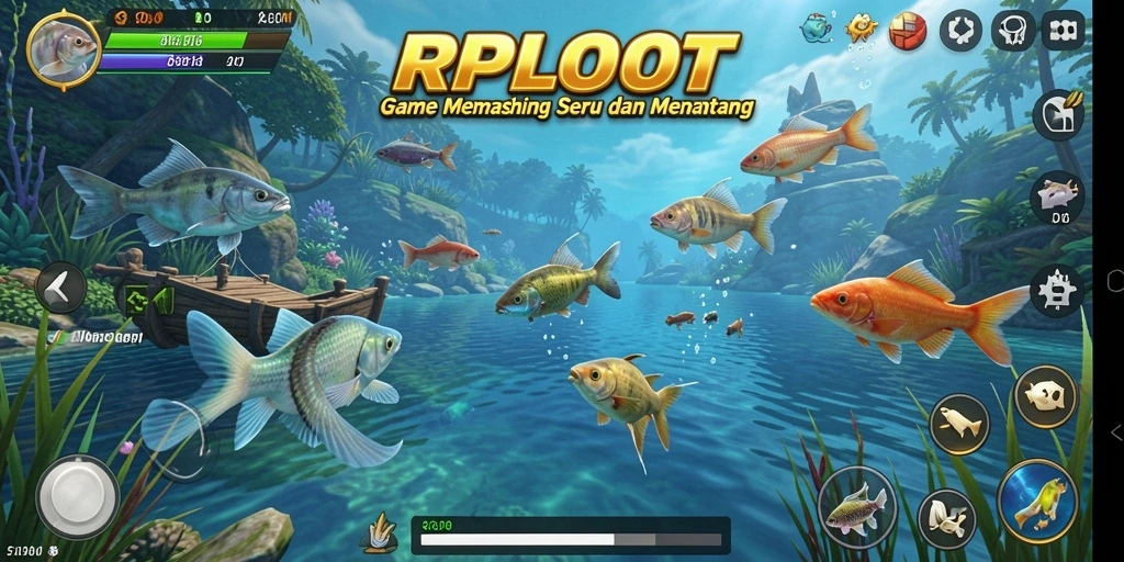 Tampilan gameplay RPLOOT yang menarik saat memancing di lokasi eksotis.