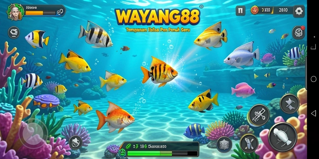 Tampilan menarik dari gameplay WAYANG88 saat menembak ikan.